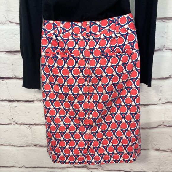 Van Heusen Pencil Skirt Size 6 Pink & Blue Circles Tailored Stretch Geometric - Picture 2 of 15